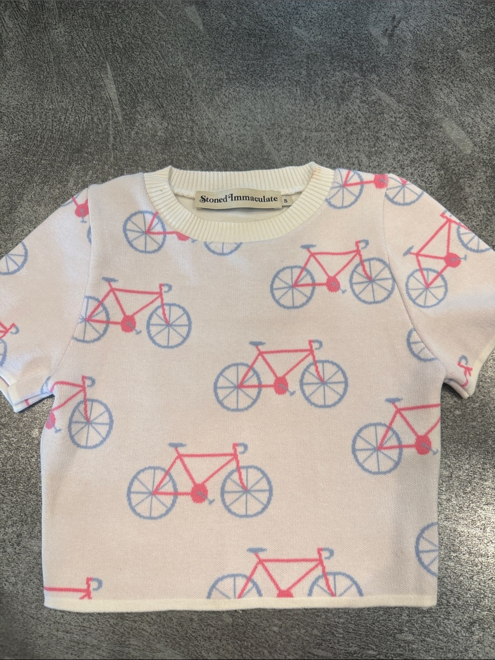 Stoned Immaculate Pink and Light Blue Bicycle Print Short Sleeve Top